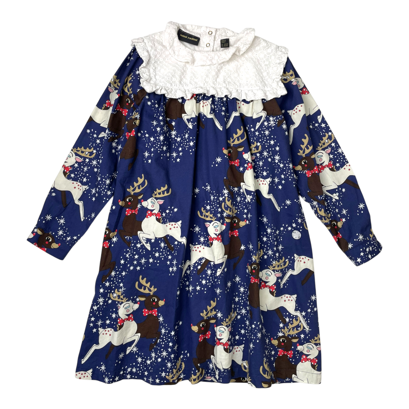 Mini Rodini long sleeve dress, reindeers | 128/134cm