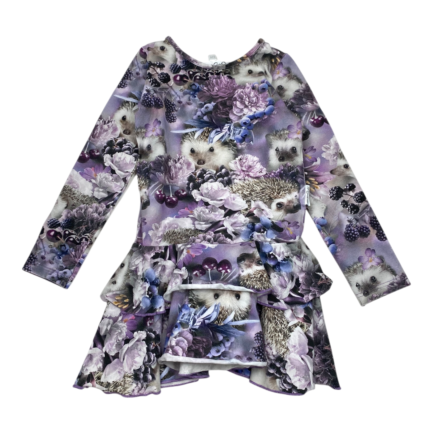 Gugguu frilla dress, hedgehog print | 116cm