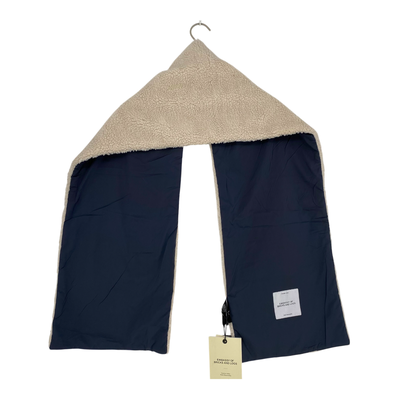 Embassy of Bricks and Logs bayonne sherpa scarf, beige/blue