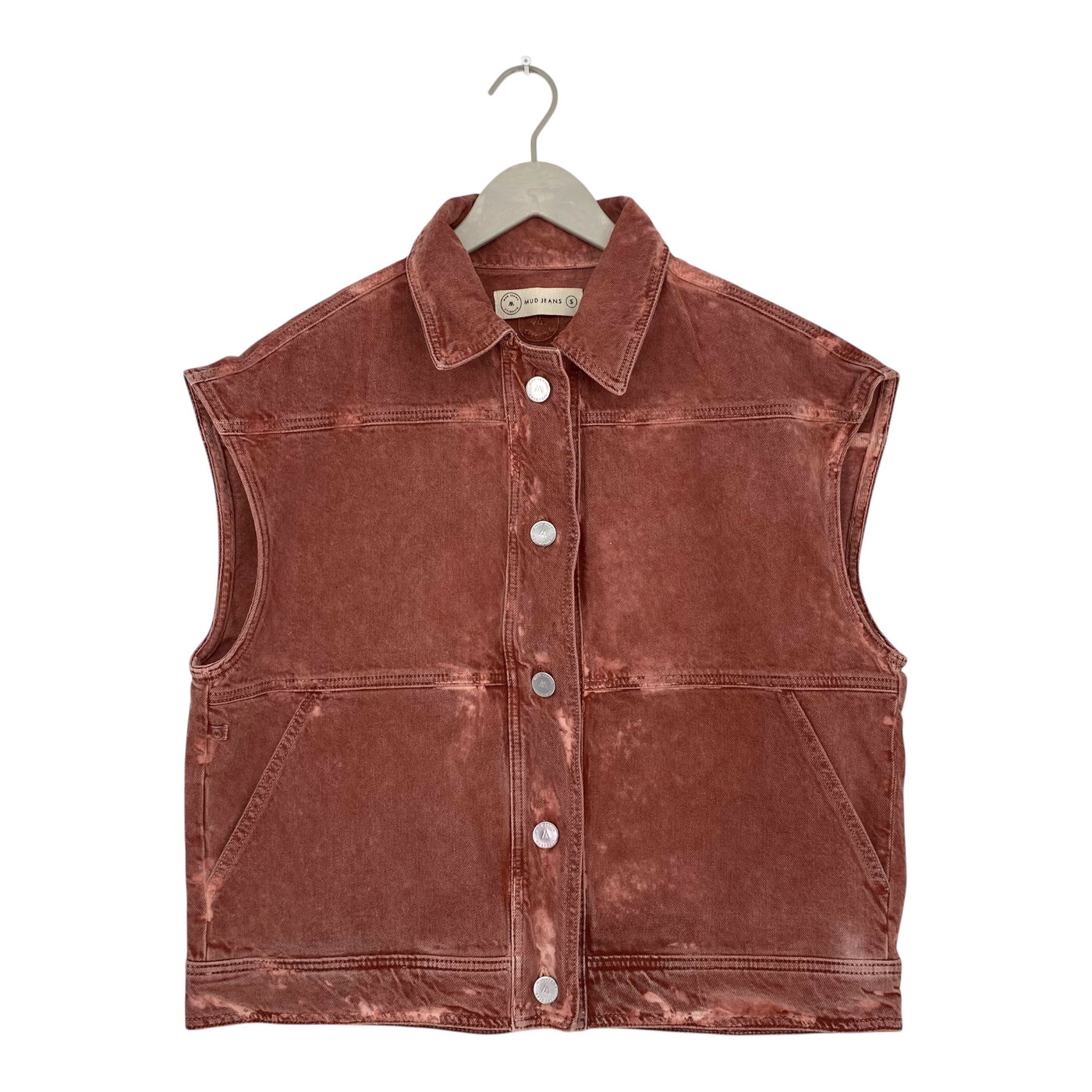 Mud Jeans vivian denim vest, brick | woman s