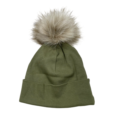 Metsola rib beanie with pom, moss green | 7-8y