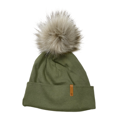 Metsola rib beanie with pom, moss green | 7-8y