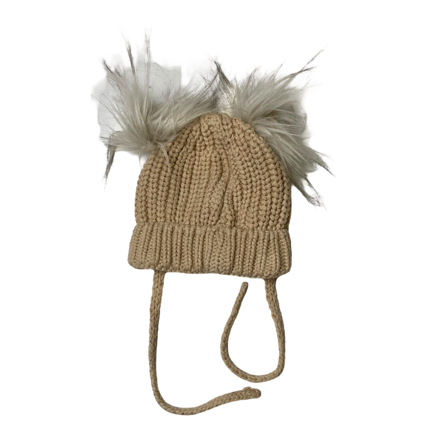 Metsola knitted cotton beanie with poms, wheat | 2-6m