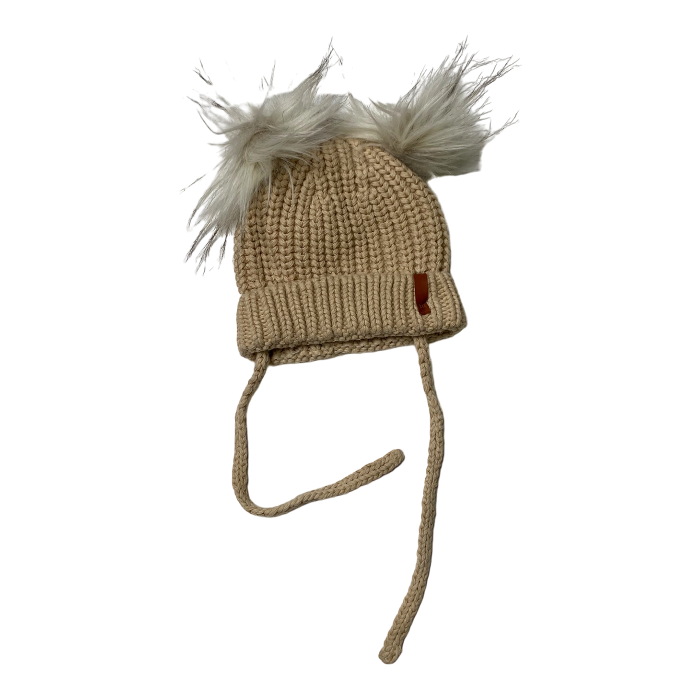 Metsola knitted cotton beanie with poms, wheat | 2-6m