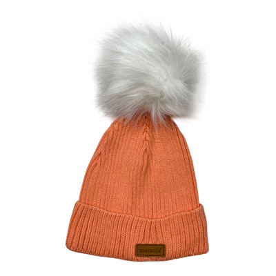 Metsola knit beanie with pom, coral | 6-8y