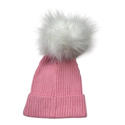 Metsola knit beanie with pom, pink | 6-8y