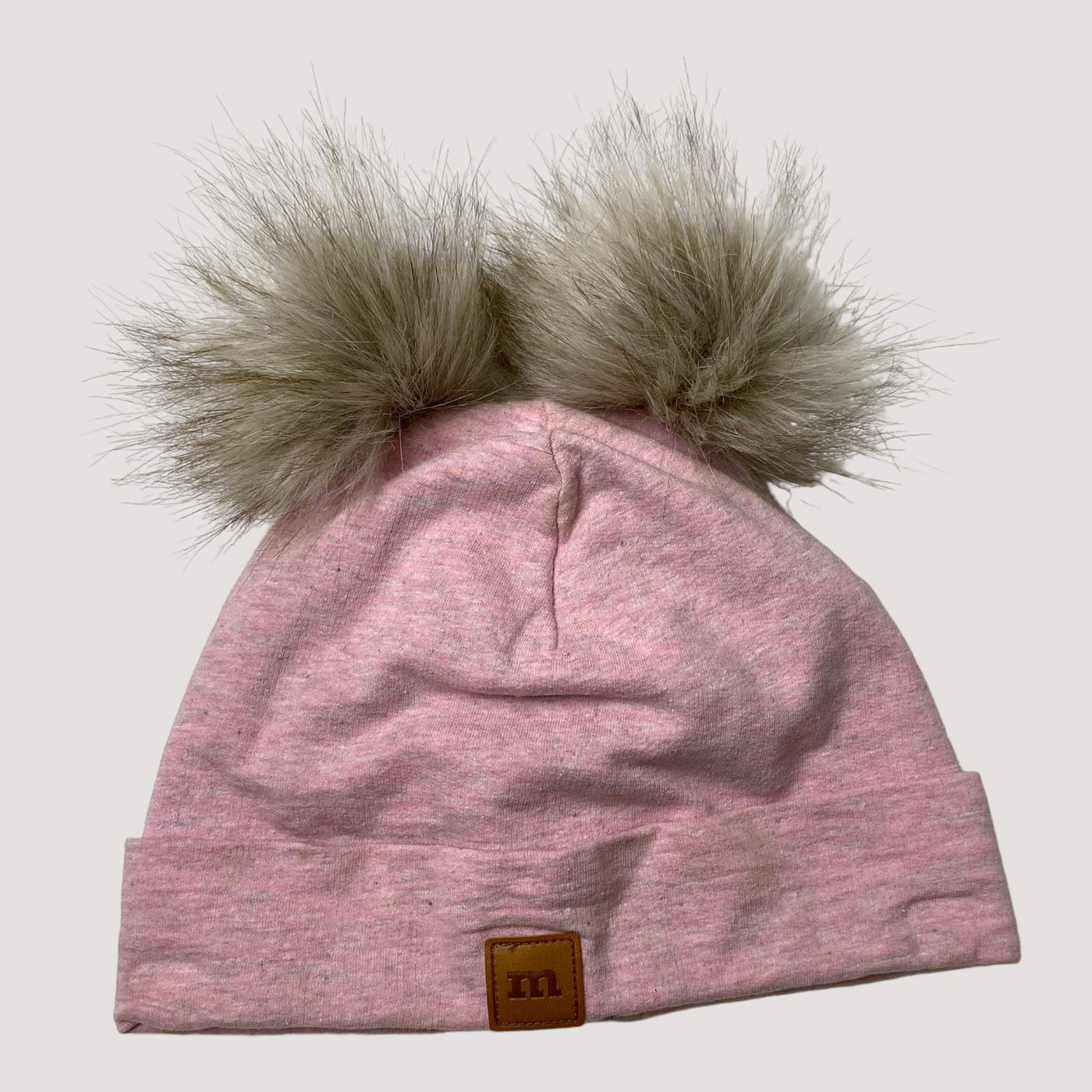 Metsola tricot beanie with two pom poms, pink | 3-4y