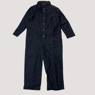 linen mix collar jumpsuit, black | 100cm