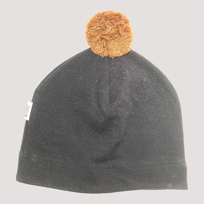 cotton beanie with pom, black | 2-4Y