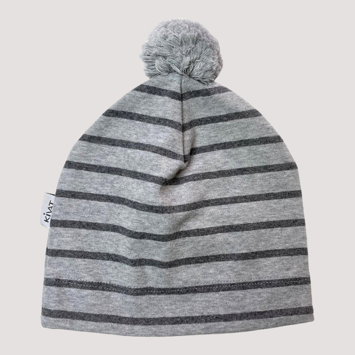cotton beanie with pom, grey stripes | 2-4Y