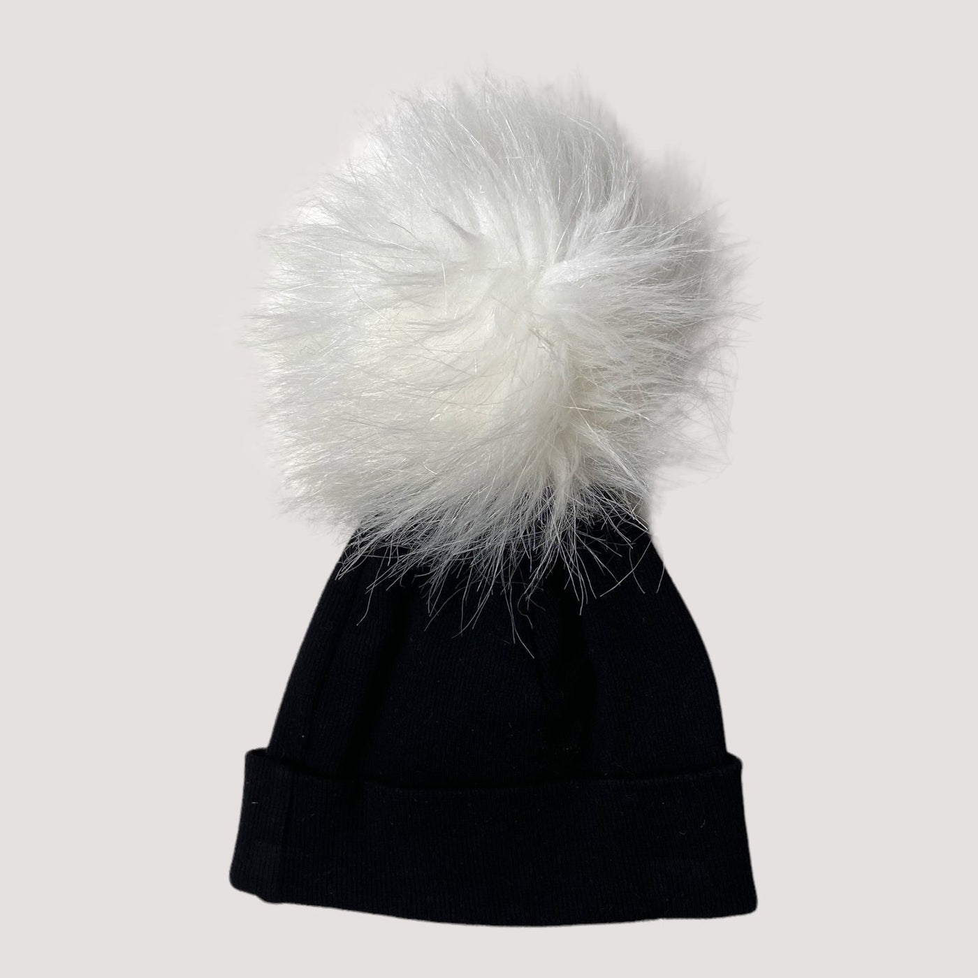 rib beanie with a pom, black | 0-1y